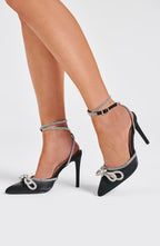 Black Satin Stiletto Heel – Embellished Pointed Toe Shoe | Meave & Ivy