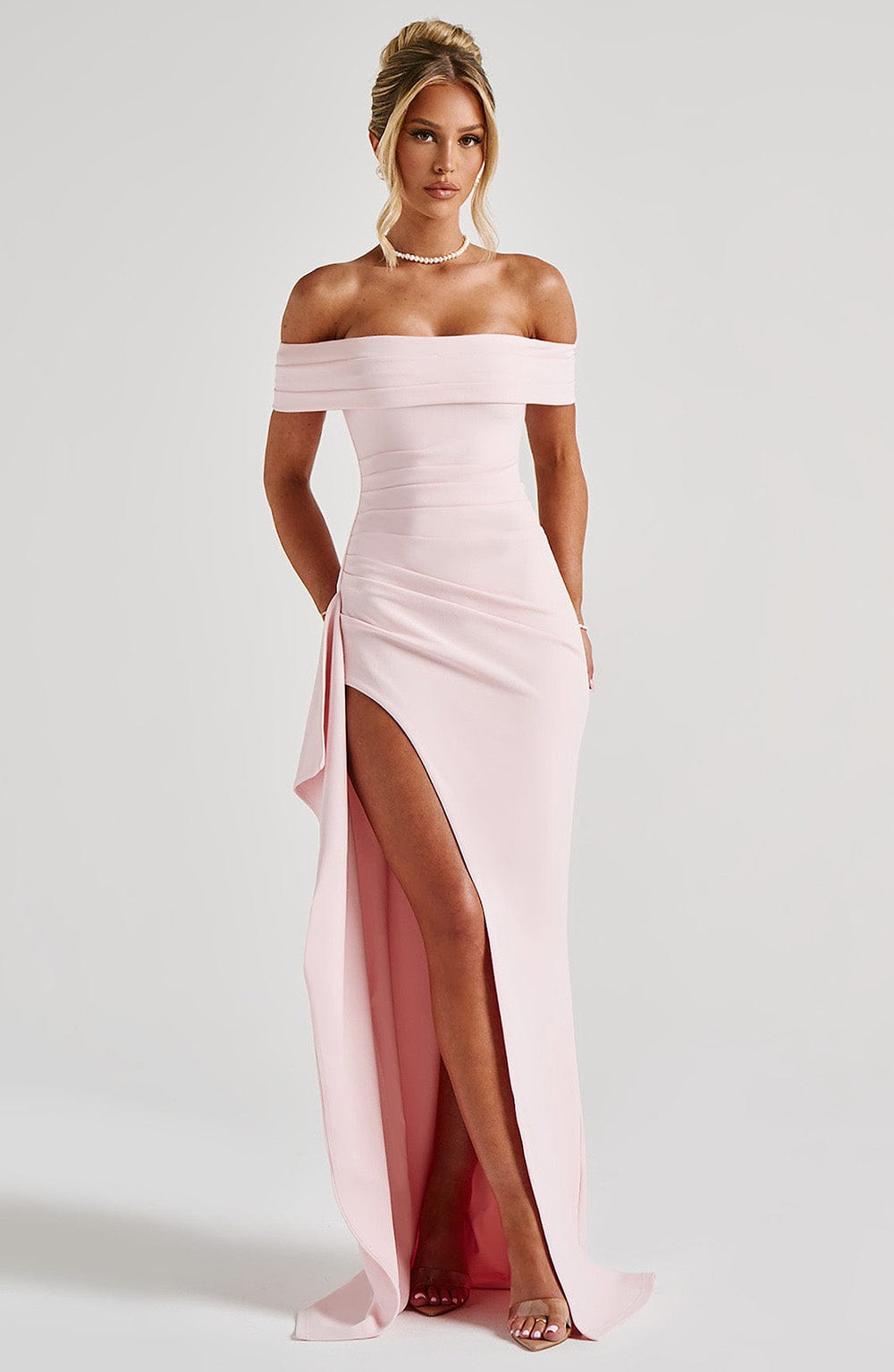 Blush Pink Satin Cowl Maxi Dress – Elegant Evening Gown | Meave & Ivy