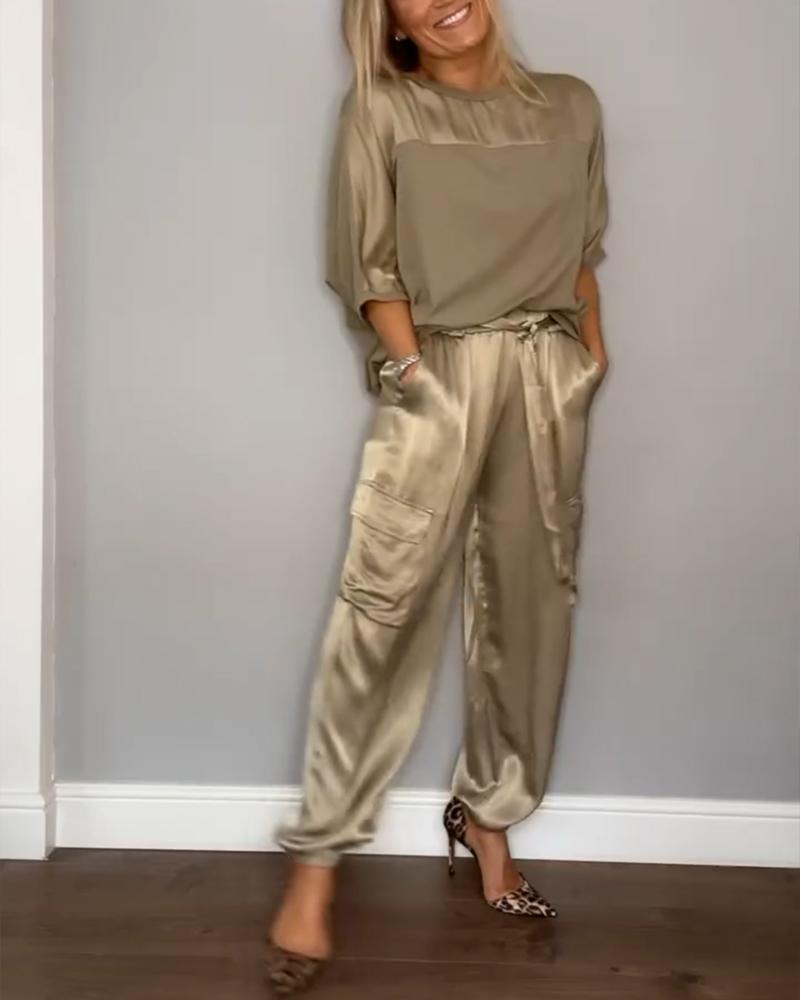 Women's Relaxed Cargo Trouser Set – Short-Sleeve Top