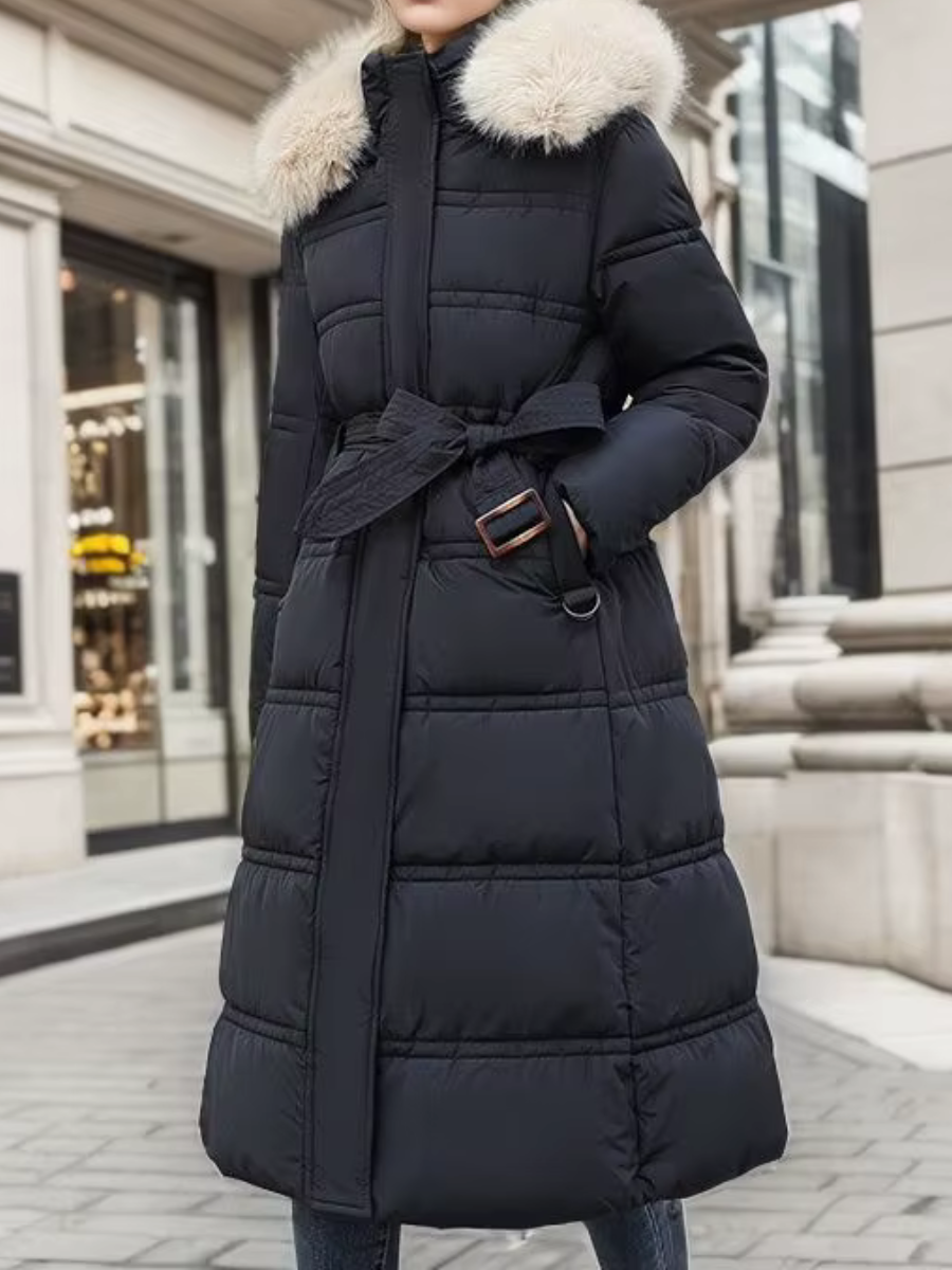 Women's Winter Coat with Faux Fur Trim Hood – Warm Padded Parka