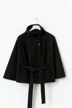 Women's Cape Coat with Belt & High Collar – Elegant Wrap Jacket