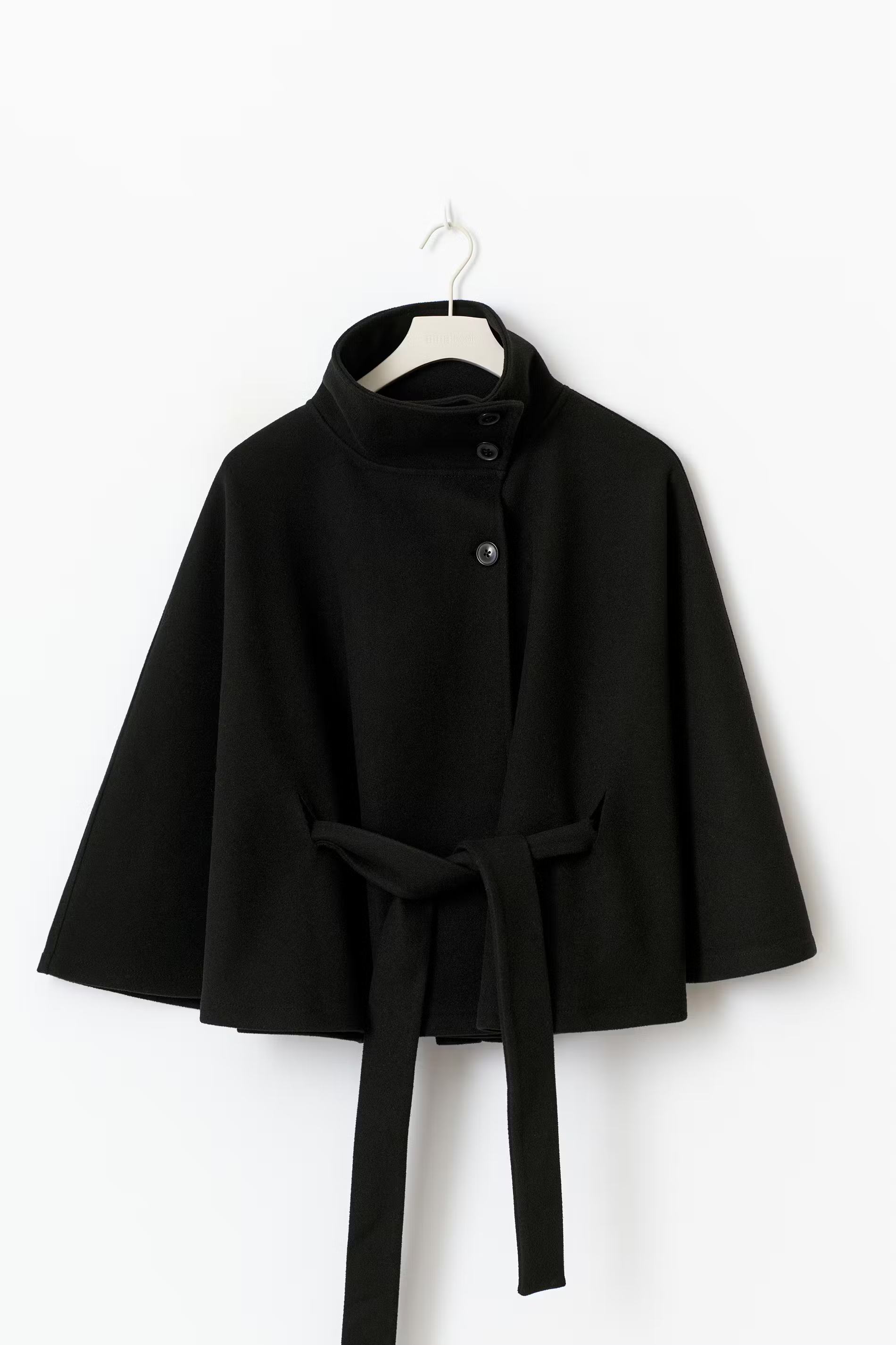 Women's Cape Coat with Belt & High Collar – Elegant Wrap Jacket
