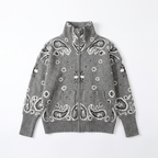 Paisley Print Zip-Up Roll Neck Cardigan – Oversized