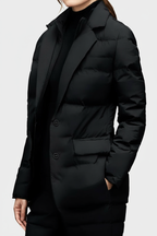 Women's Elegant Tailored Quilted Puffer Blazer Jacket with Notched Lapels