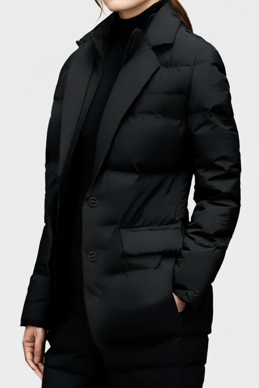 Women's Elegant Tailored Quilted Puffer Blazer Jacket with Notched Lapels