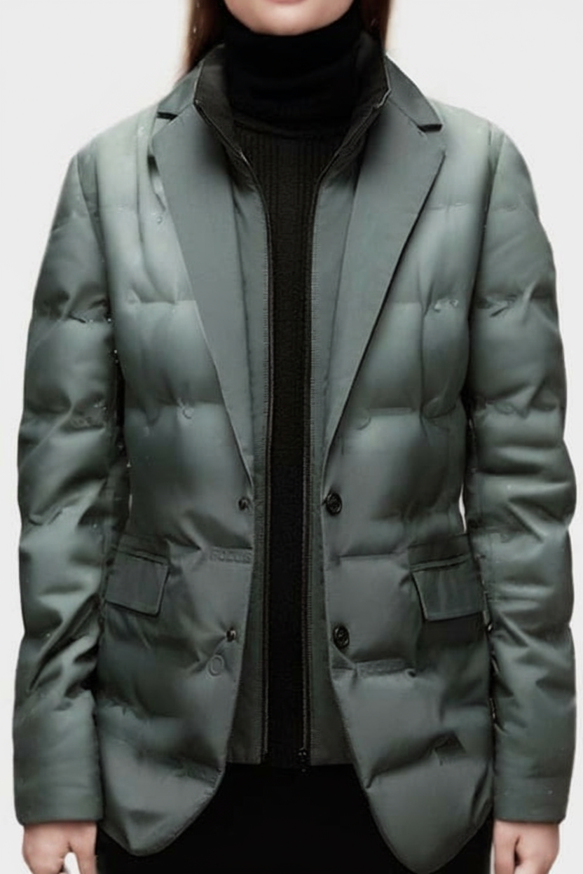 Women's Elegant Tailored Quilted Puffer Blazer Jacket with Notched Lapels