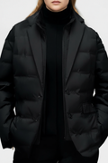 Women's Elegant Tailored Quilted Puffer Blazer Jacket with Notched Lapels