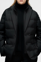 Women's Elegant Tailored Quilted Puffer Blazer Jacket with Notched Lapels