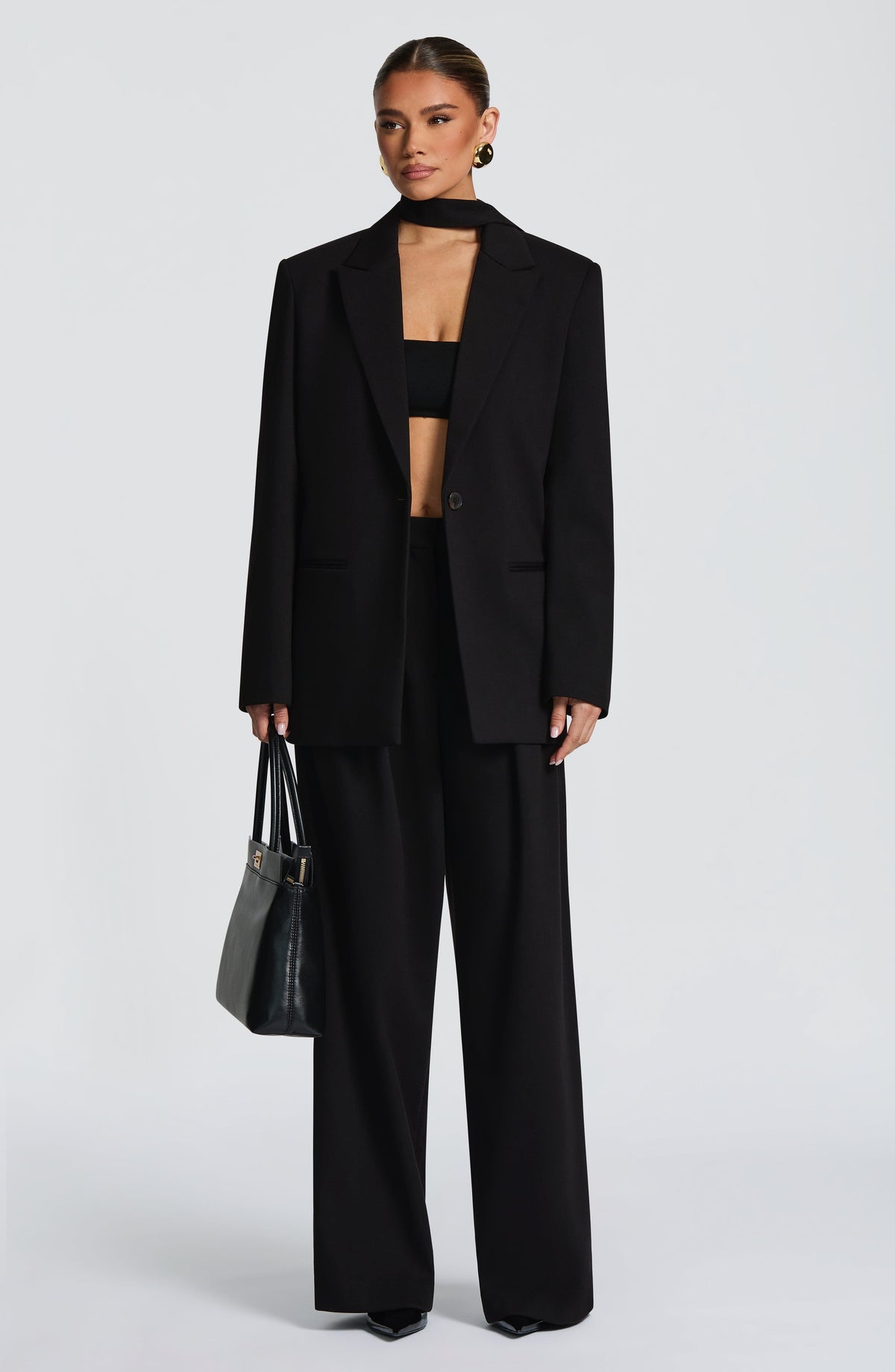 Black High-Waist Wide-Leg Tailored Trousers – Women's Suit Pants | Meave & Ivy
