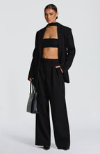 Black High-Waist Wide-Leg Tailored Trousers – Women's Suit Pants | Meave & Ivy