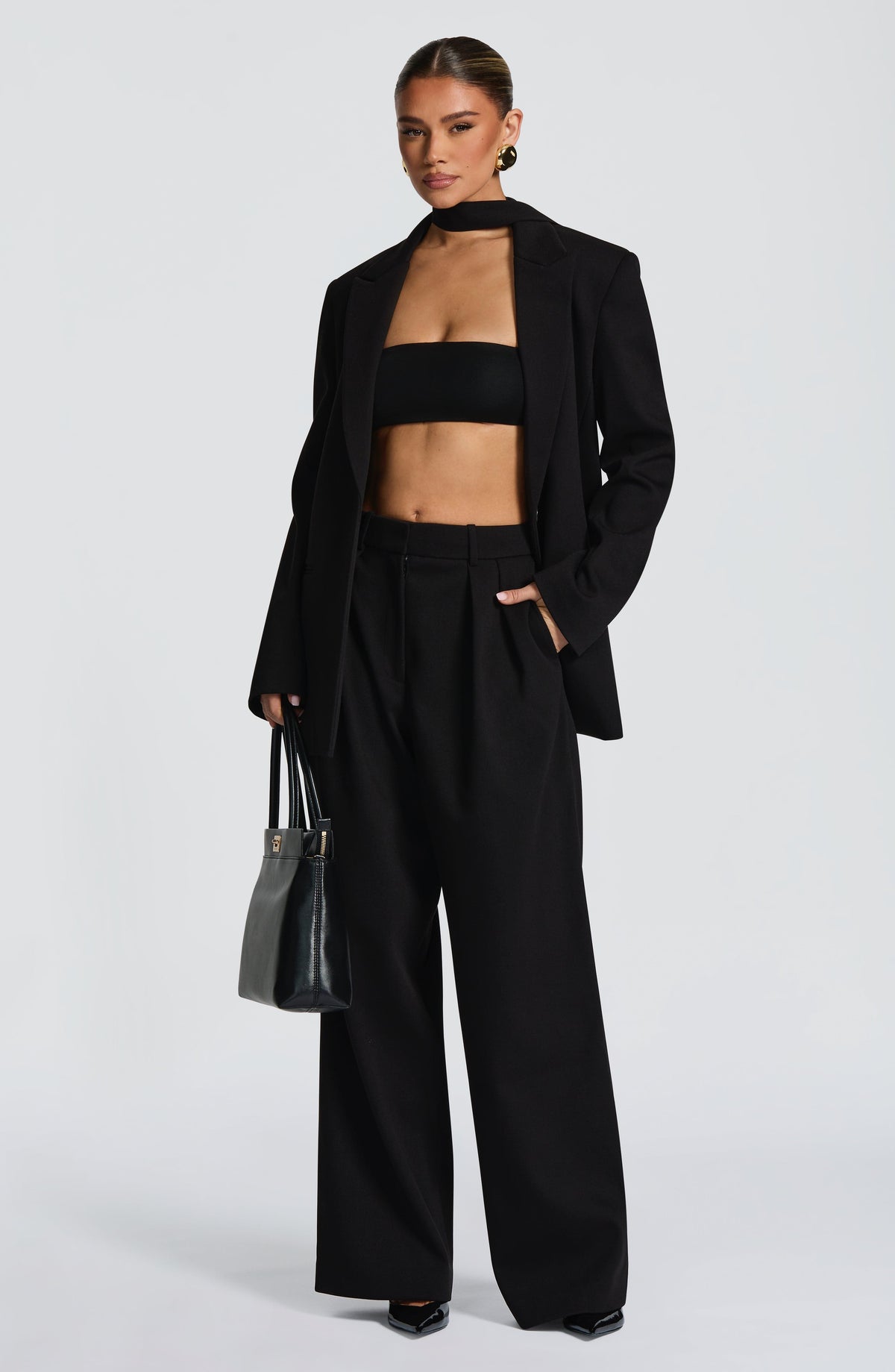 Black High-Waist Wide-Leg Tailored Trousers – Women's Suit Pants | Meave & Ivy