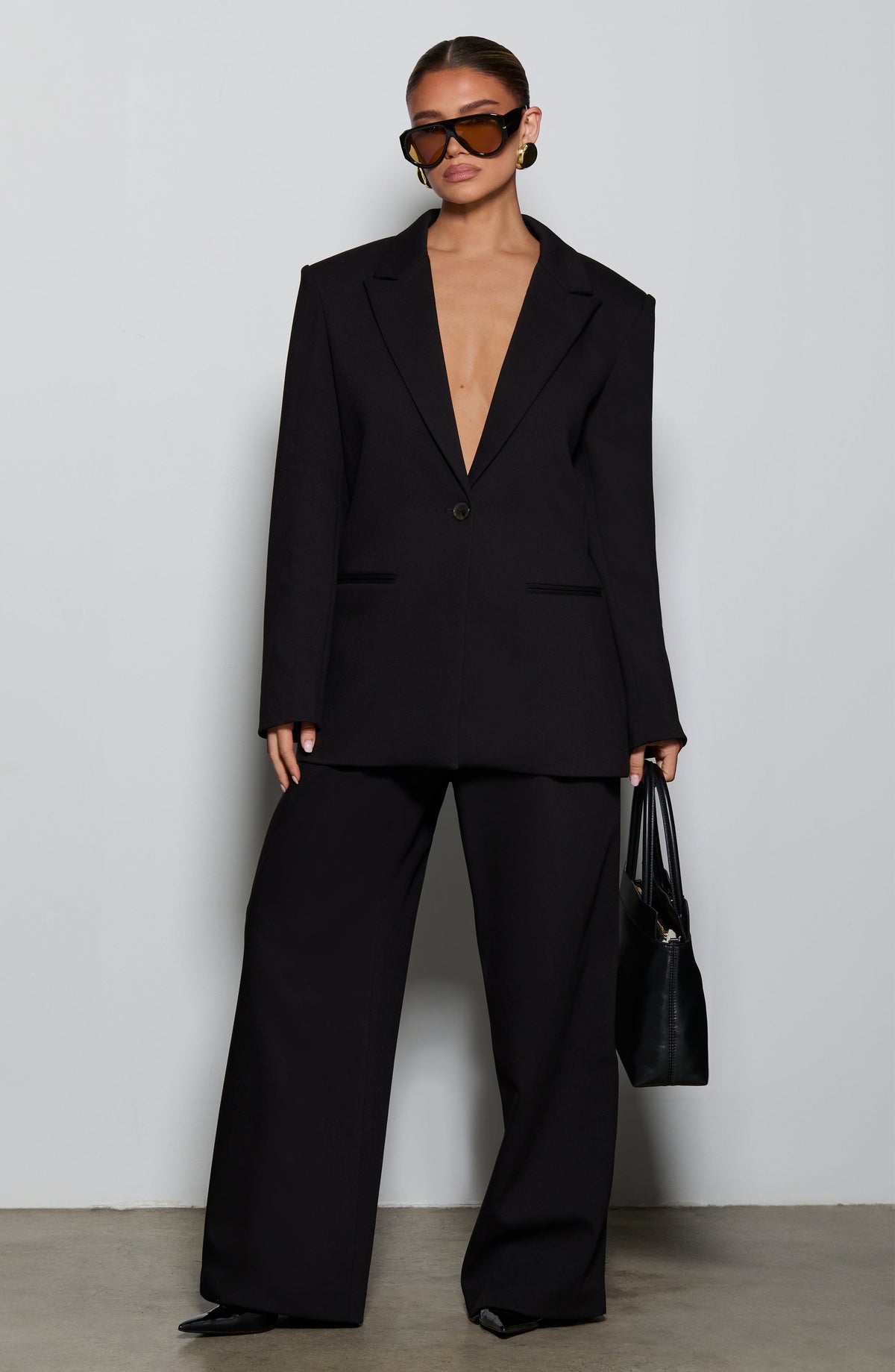 Black High-Waist Wide-Leg Tailored Trousers – Women's Suit Pants | Meave & Ivy