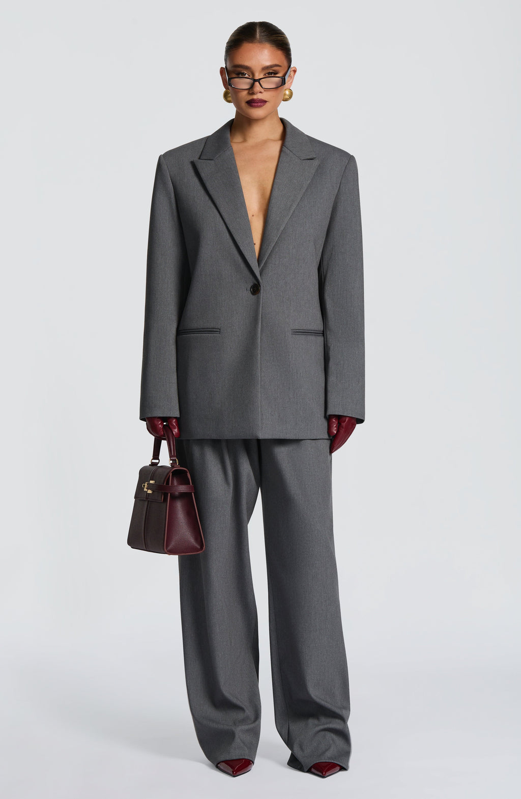 Grey Marl High-Waist Wide-Leg Tailored Trousers | Meave & Ivy