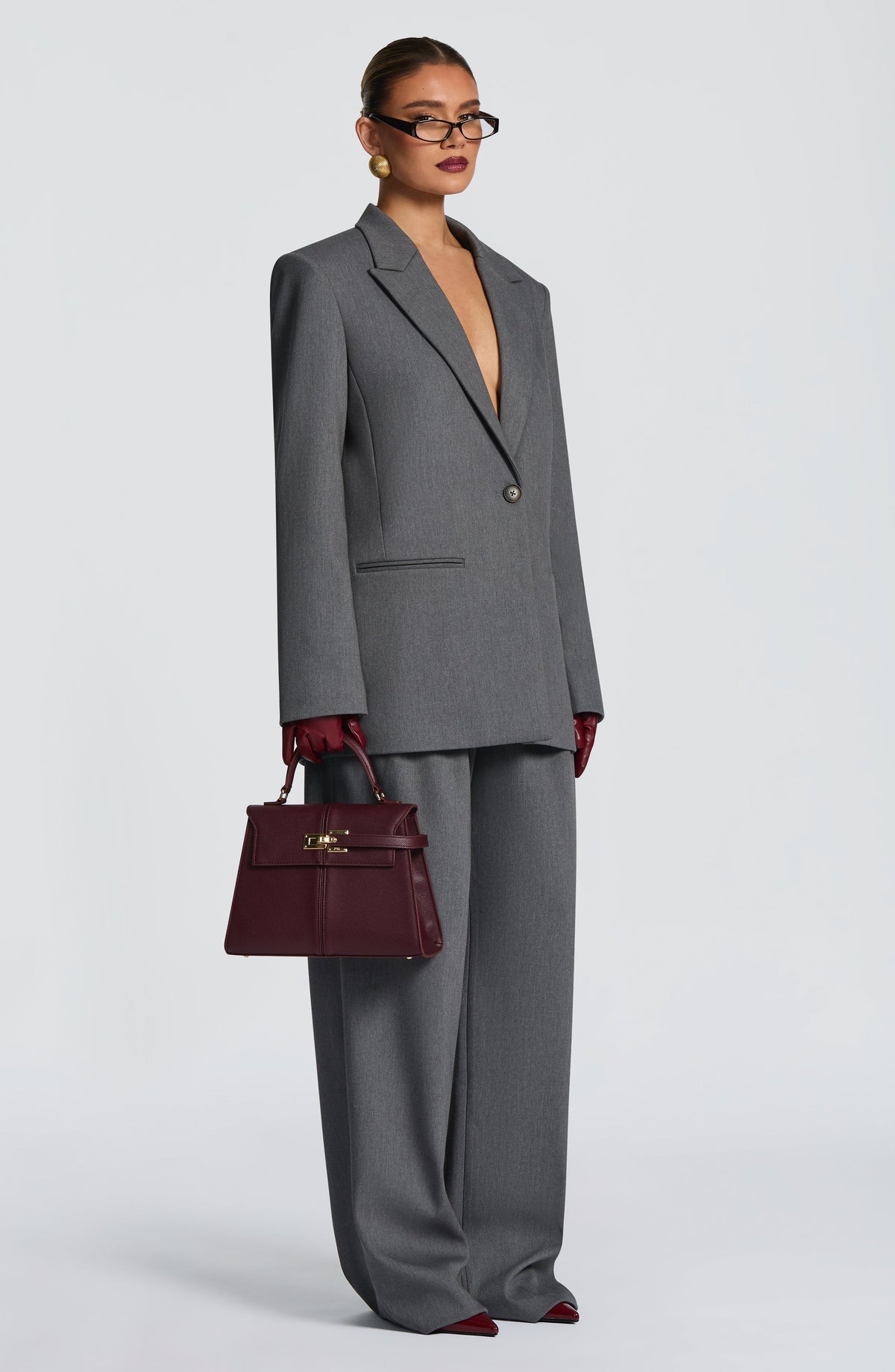 Grey Marl High-Waist Wide-Leg Tailored Trousers | Meave & Ivy