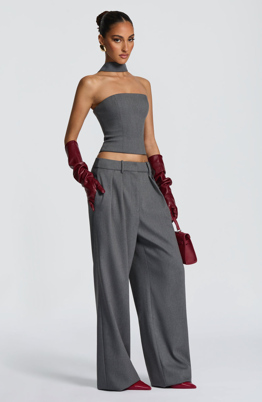 Grey Marl High-Waist Wide-Leg Tailored Trousers | Meave & Ivy