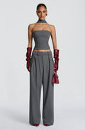 Grey Marl High-Waist Wide-Leg Tailored Trousers | Meave & Ivy