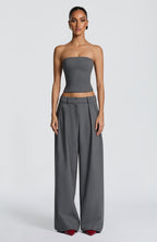 Grey Marl High-Waist Wide-Leg Tailored Trousers | Meave & Ivy