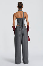 Grey Marl High-Waist Wide-Leg Tailored Trousers | Meave & Ivy