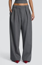 Grey Marl High-Waist Wide-Leg Tailored Trousers | Meave & Ivy