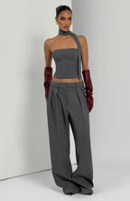 Grey Marl High-Waist Wide-Leg Tailored Trousers | Meave & Ivy
