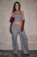 Grey Marl High-Waist Wide-Leg Tailored Trousers | Meave & Ivy