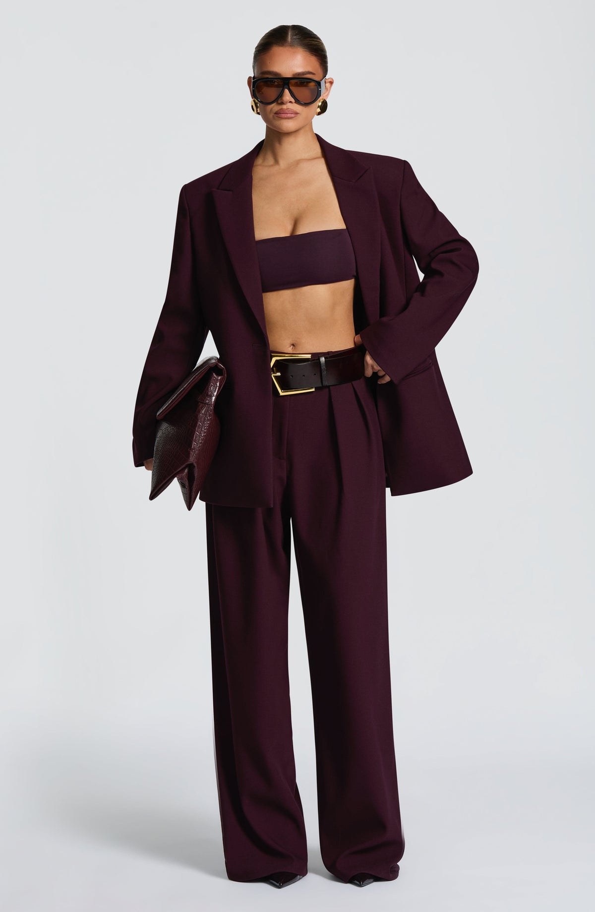 Plum High-Waist Wide-Leg Tailored Trousers | Meave & Ivy