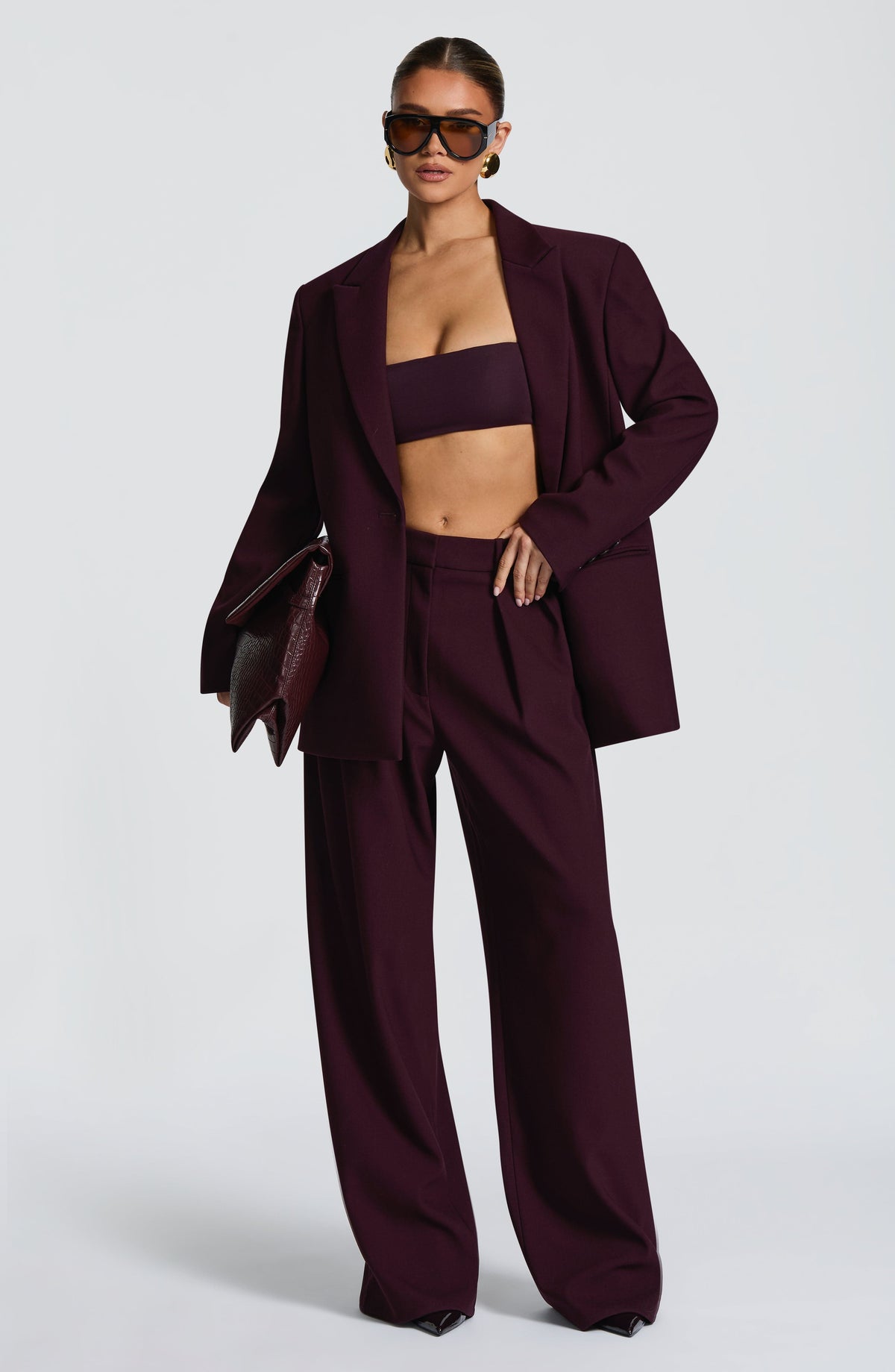 Plum High-Waist Wide-Leg Tailored Trousers | Meave & Ivy