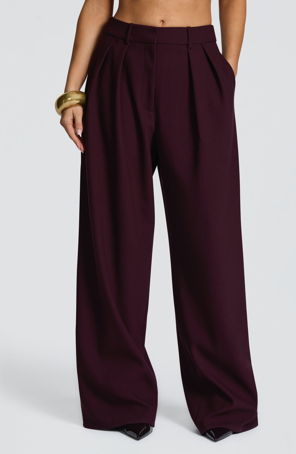 Plum High-Waist Wide-Leg Tailored Trousers | Meave & Ivy