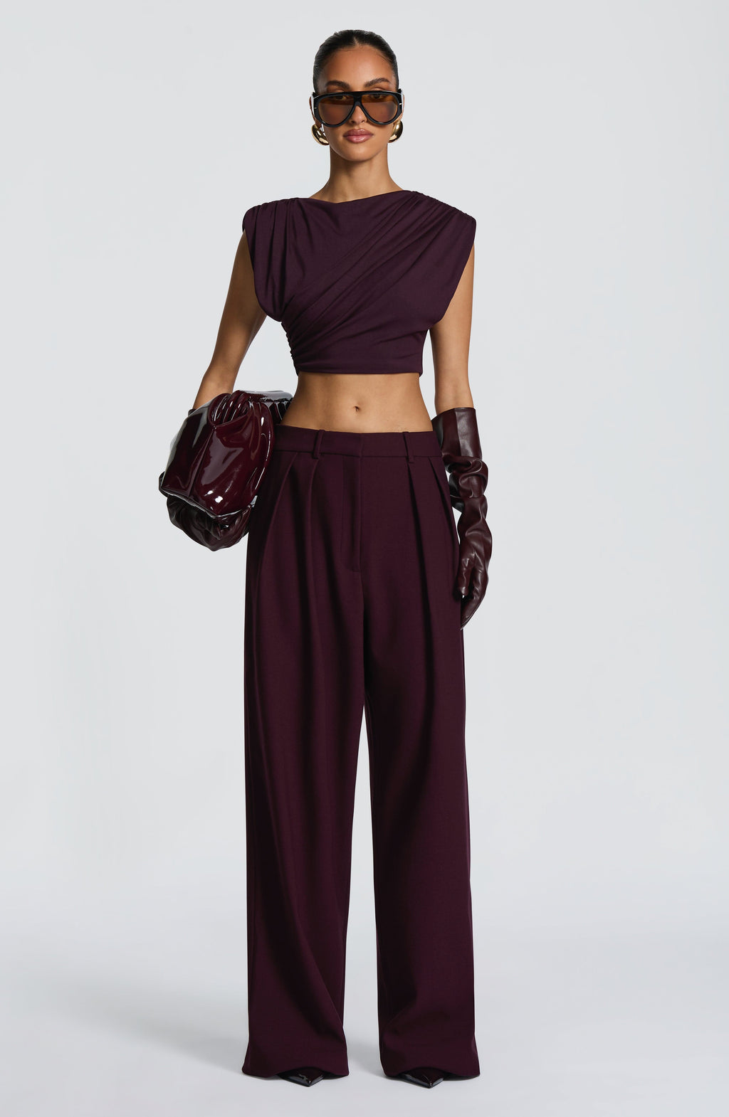 Plum High-Waist Wide-Leg Tailored Trousers | Meave & Ivy