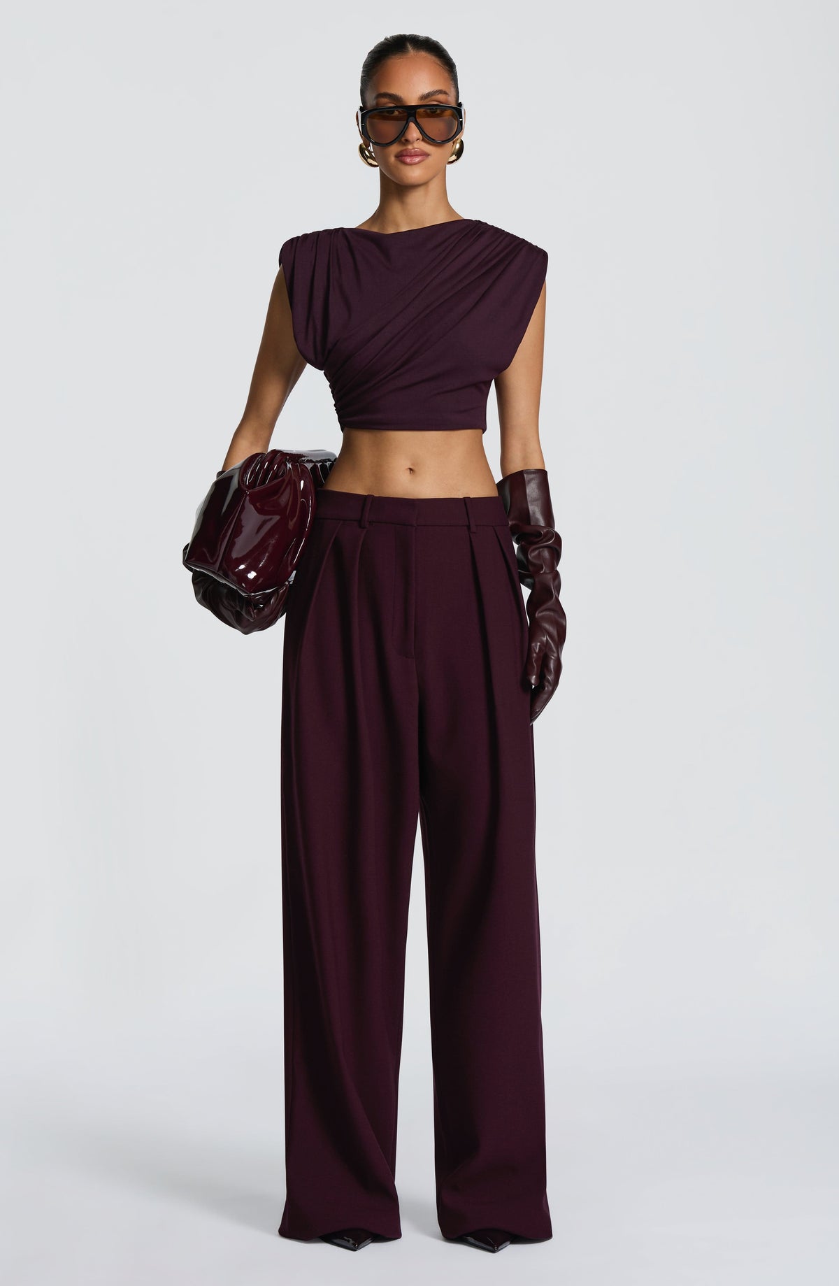Plum High-Waist Wide-Leg Tailored Trousers | Meave & Ivy