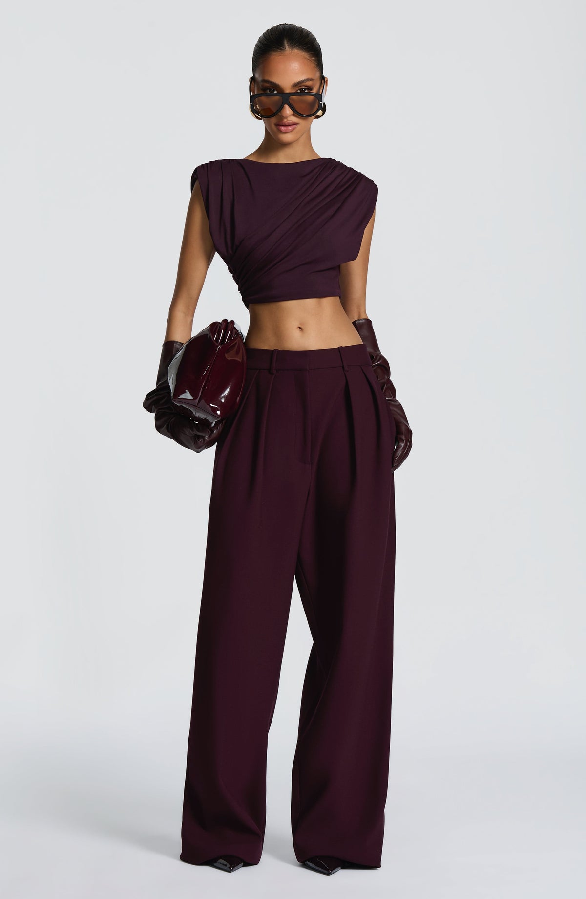 Plum High-Waist Wide-Leg Tailored Trousers | Meave & Ivy