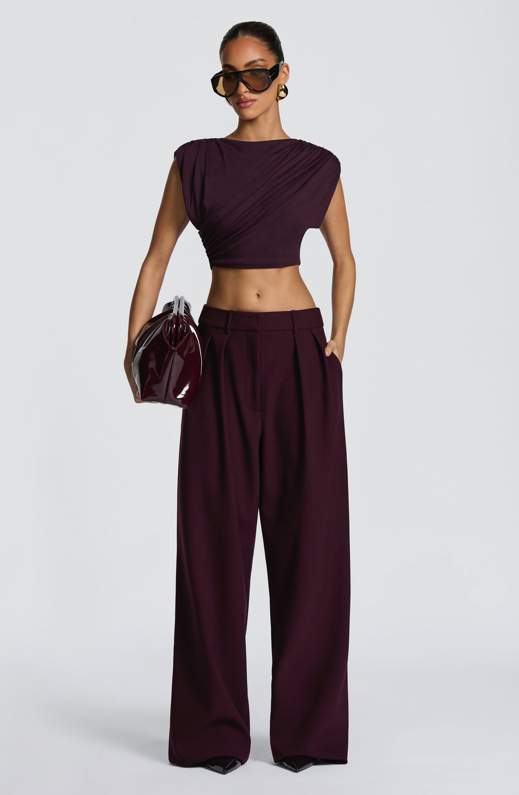 Plum High-Waist Wide-Leg Tailored Trousers | Meave & Ivy