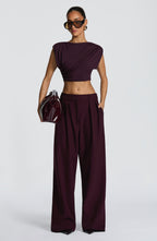 Plum High-Waist Wide-Leg Tailored Trousers | Meave & Ivy