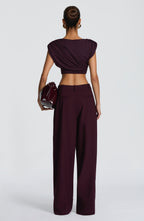 Plum High-Waist Wide-Leg Tailored Trousers | Meave & Ivy