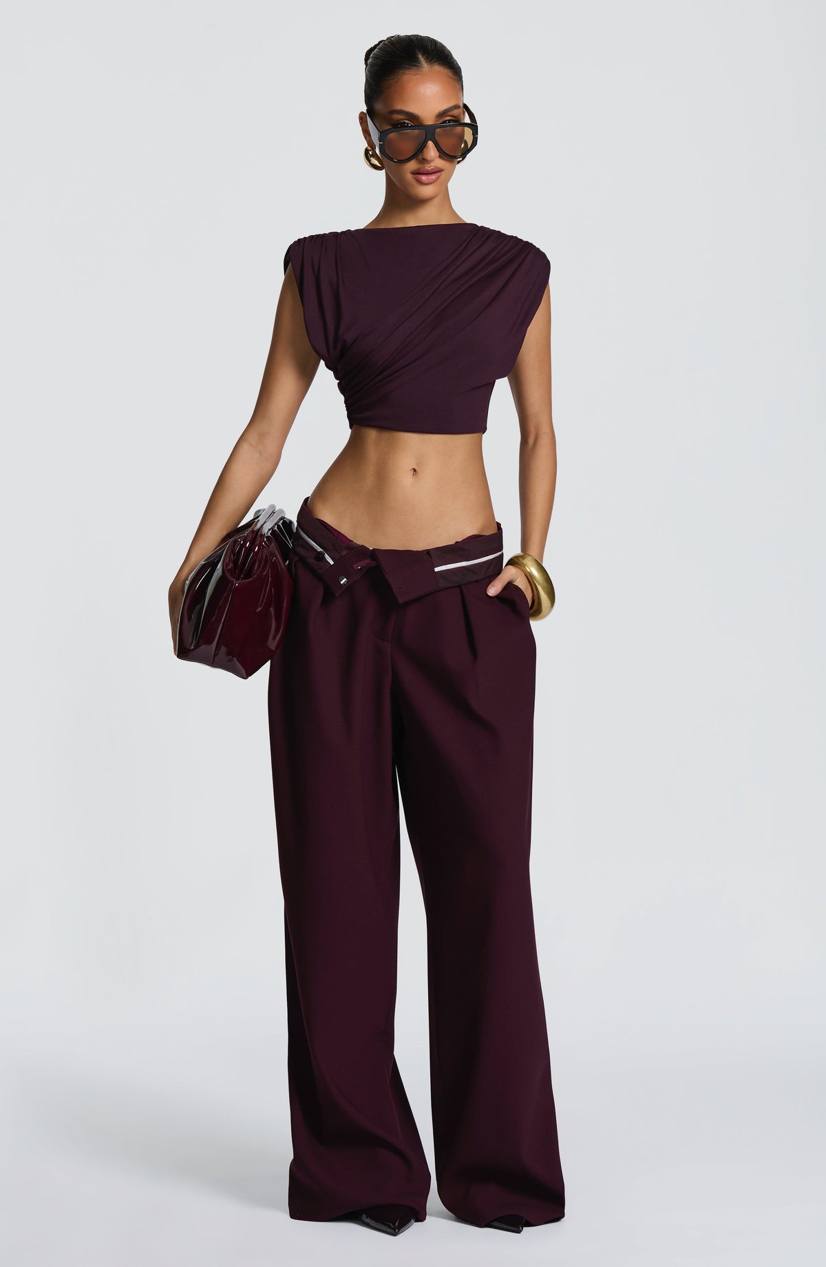 Plum High-Waist Wide-Leg Tailored Trousers | Meave & Ivy