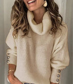 Comfort Roll Neck Jumper with Button Cuff Detail