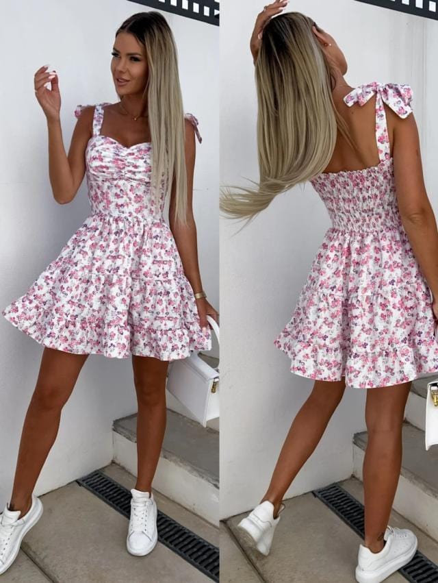 White Floral Ibiza Mini Dress – Women's Boho Summer Beach & Holiday Dress | Meave & Ivy