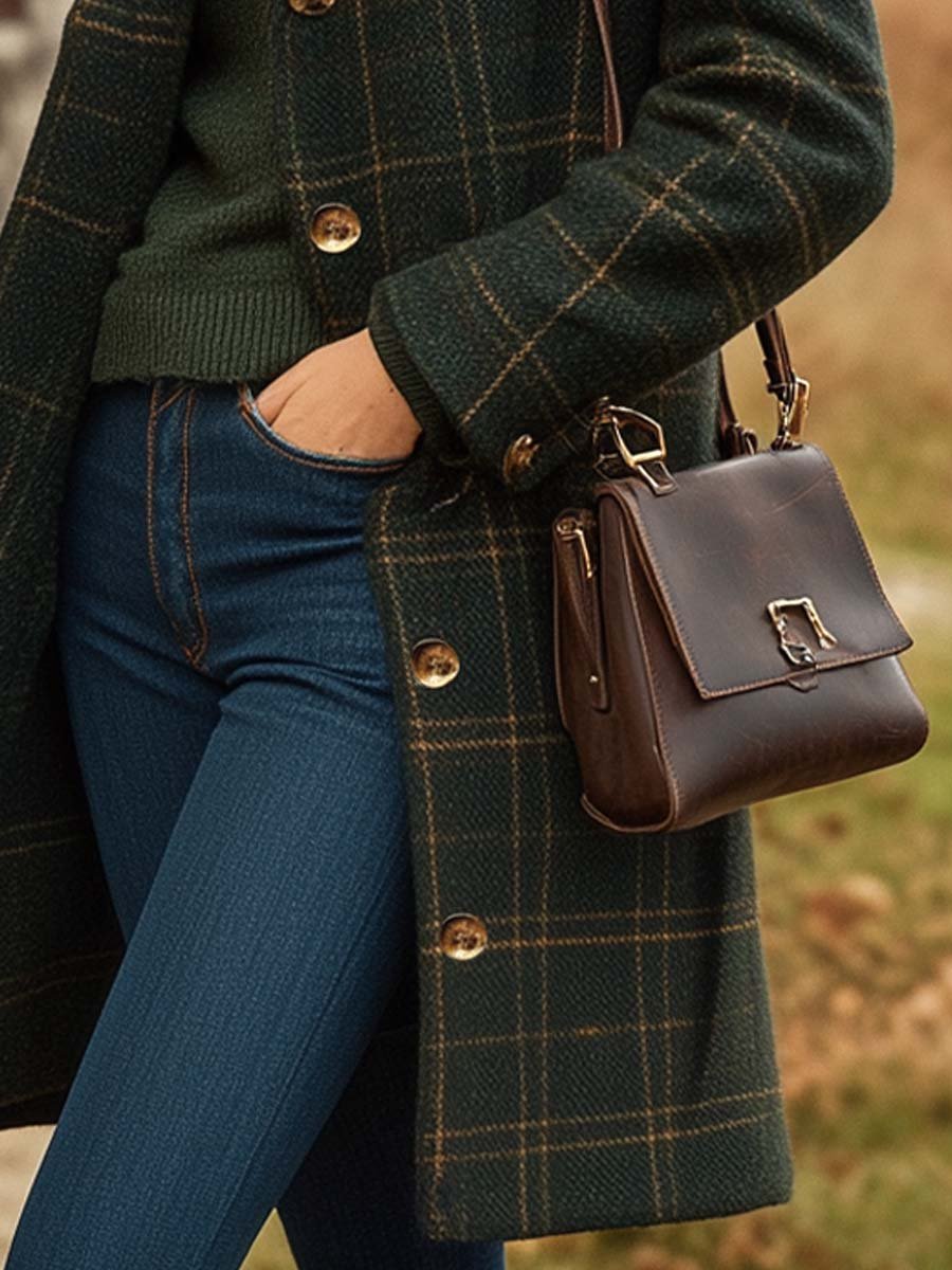 Checked Long Coat Slim Fit – Dark Green Winter Coat