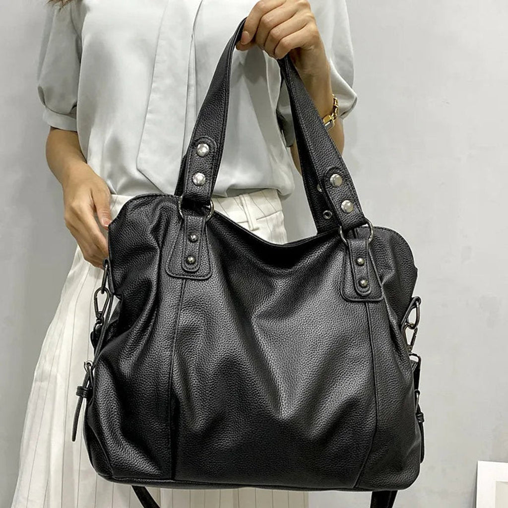 Women's Large Studded Leather-Look Tote Shoulder Bag