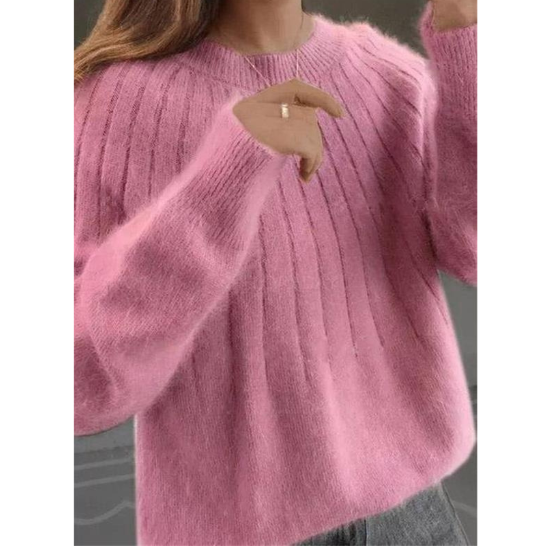 Women's Soft Ribbed Knit Sweater – Relaxed Crew-Neck Style