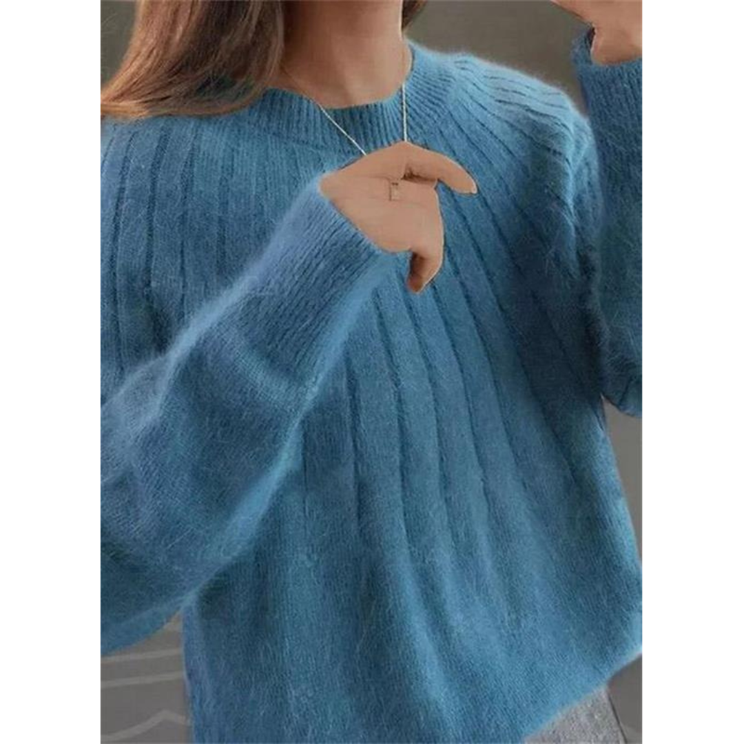 Women's Soft Ribbed Knit Sweater – Relaxed Crew-Neck Style