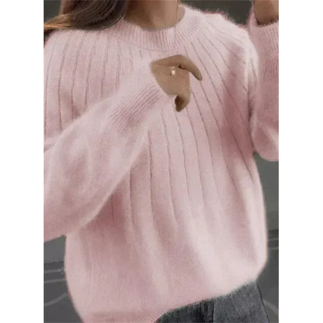 Women's Soft Ribbed Knit Sweater – Relaxed Crew-Neck Style