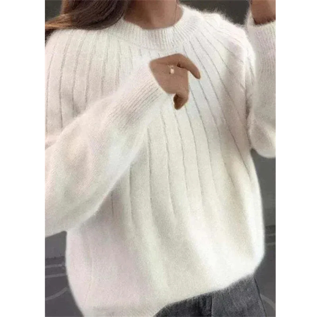 Women's Soft Ribbed Knit Sweater – Relaxed Crew-Neck Style