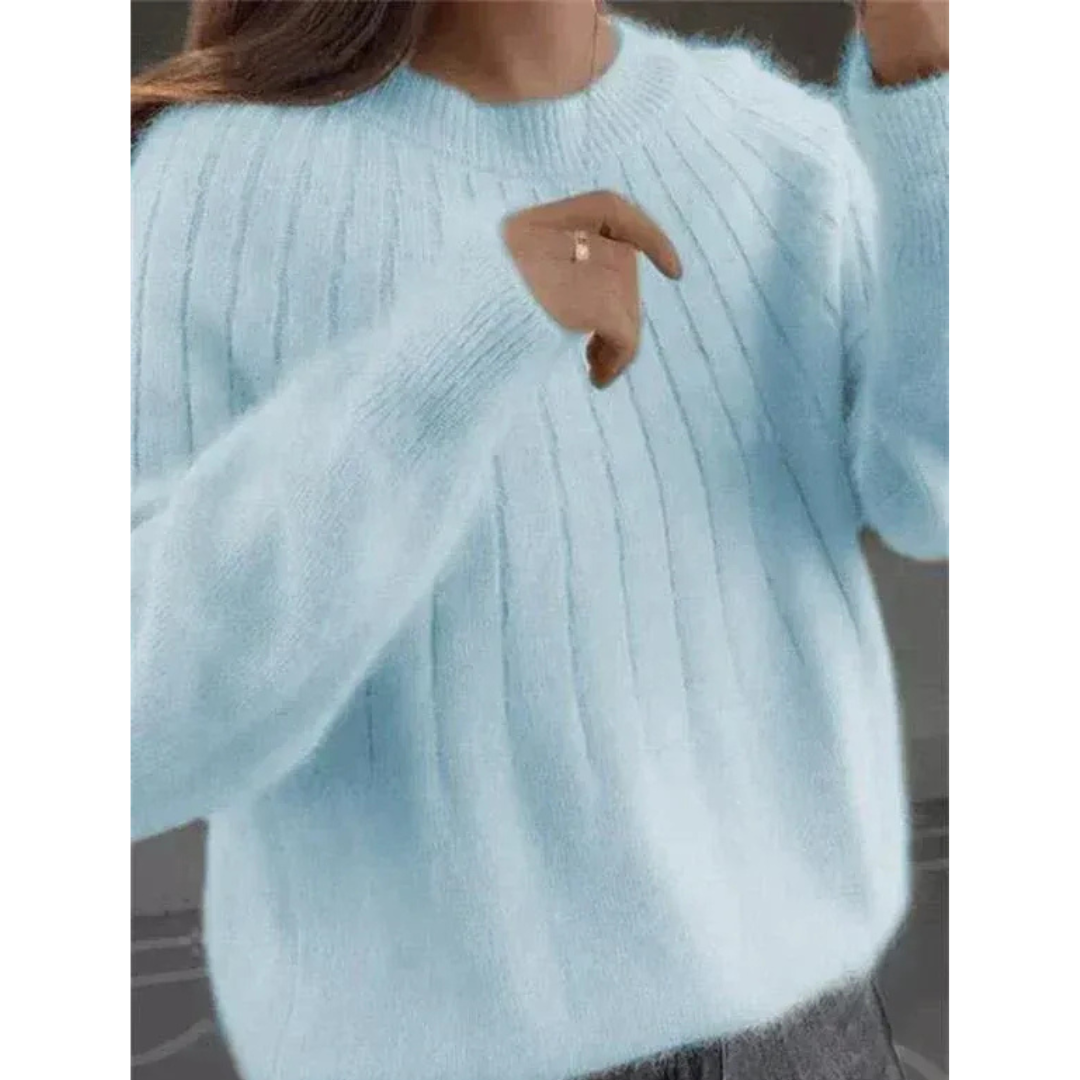 Women's Soft Ribbed Knit Sweater – Relaxed Crew-Neck Style