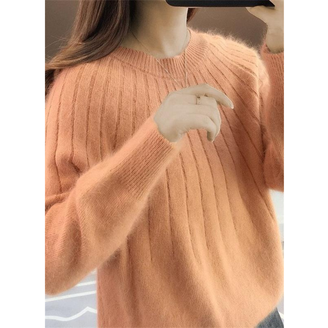 Women's Soft Ribbed Knit Sweater – Relaxed Crew-Neck Style