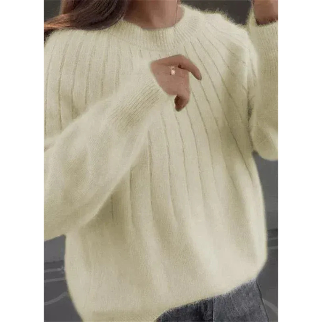Women's Soft Ribbed Knit Sweater – Relaxed Crew-Neck Style