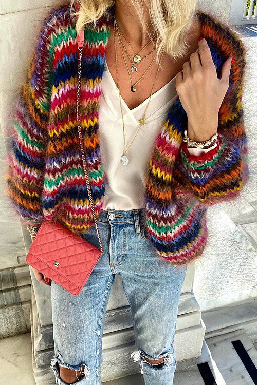 Colourful Knitted Cardigan – Multicolour Statement Knit
