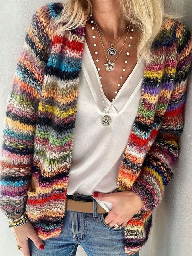 Colourful Knitted Cardigan – Multicolour Statement Knit