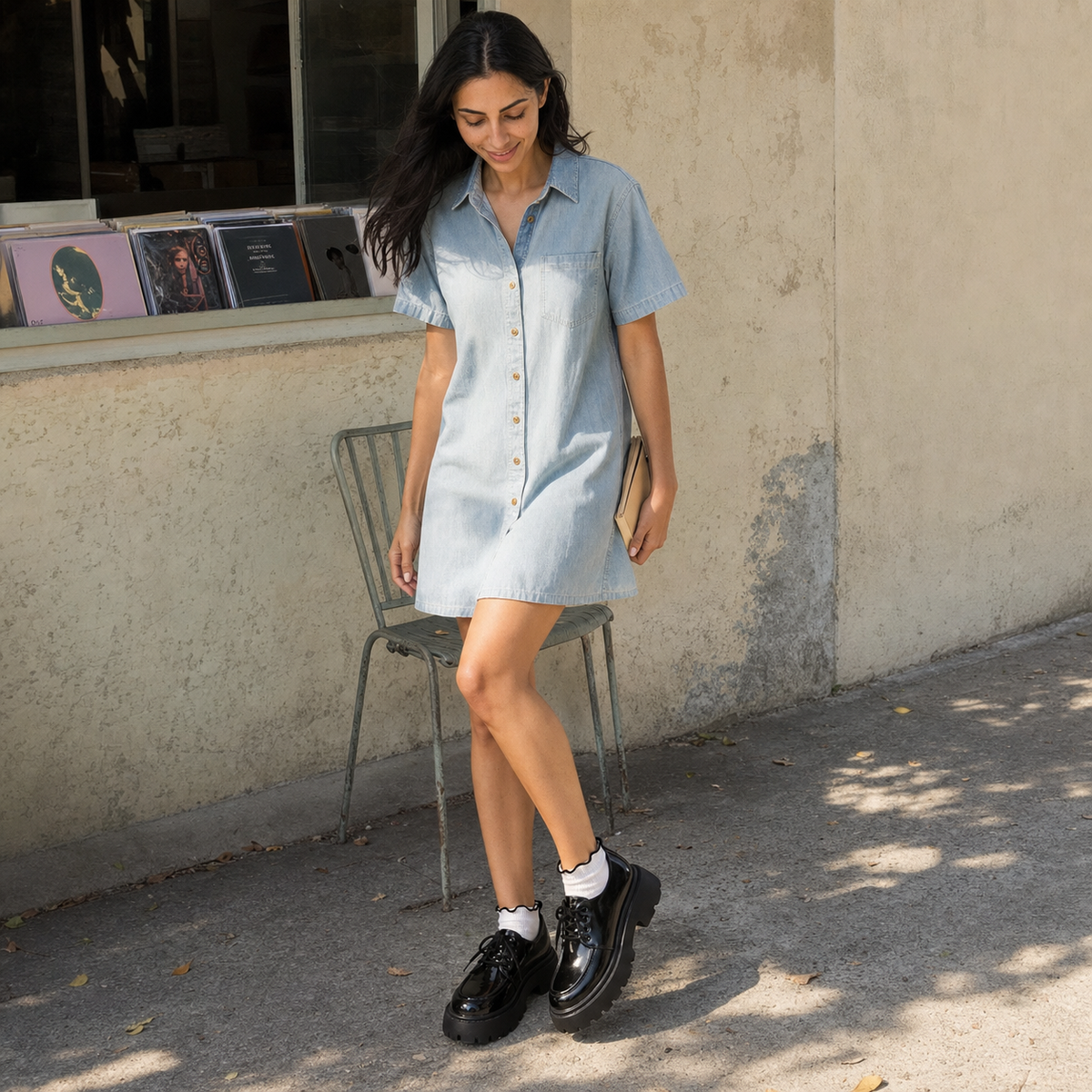 Patent Lace-Up Platform Loafers with Lug Sole