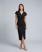 Draped Wrap Midi Dress